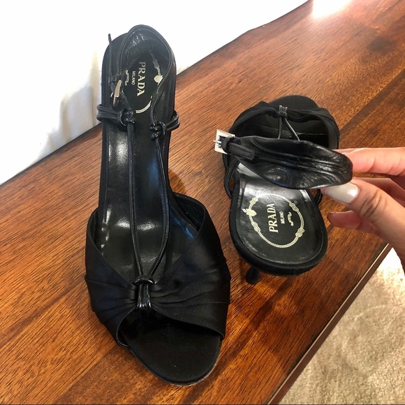 Prada Leather Slingback Satin Heels - Picture 2 of 8